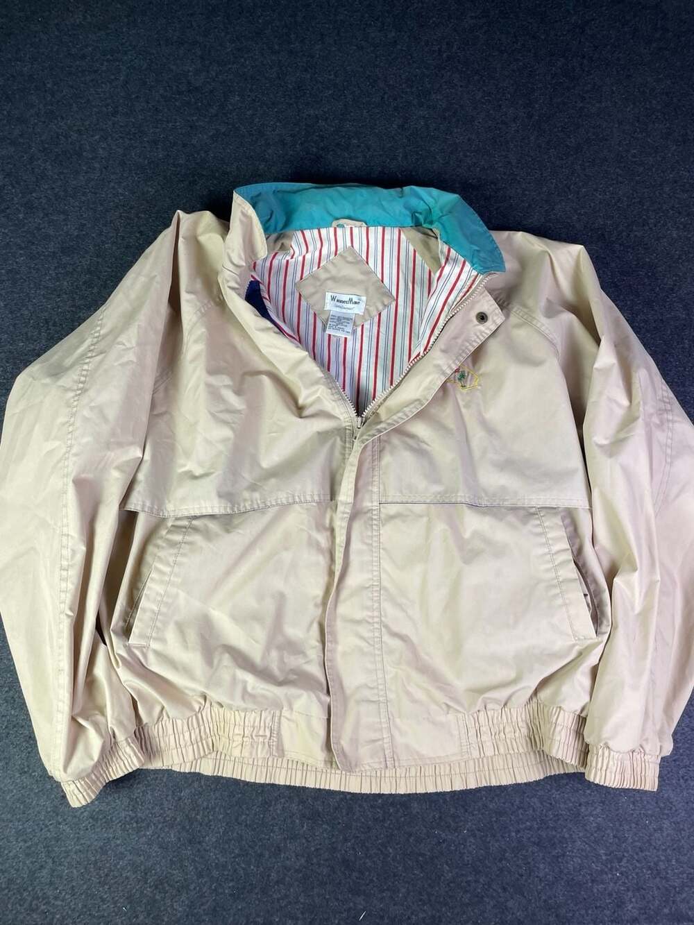 Winner's Edge Vintage Windbreaker Jacket Tan Striped Lining